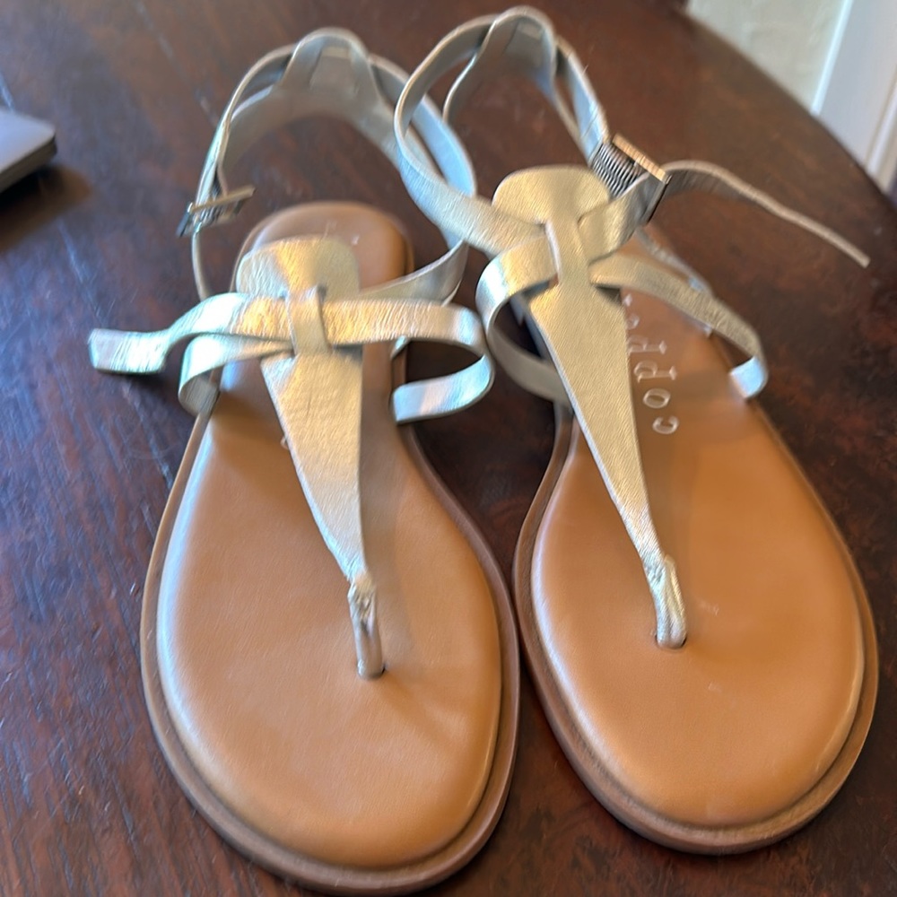Copper key silver sandals